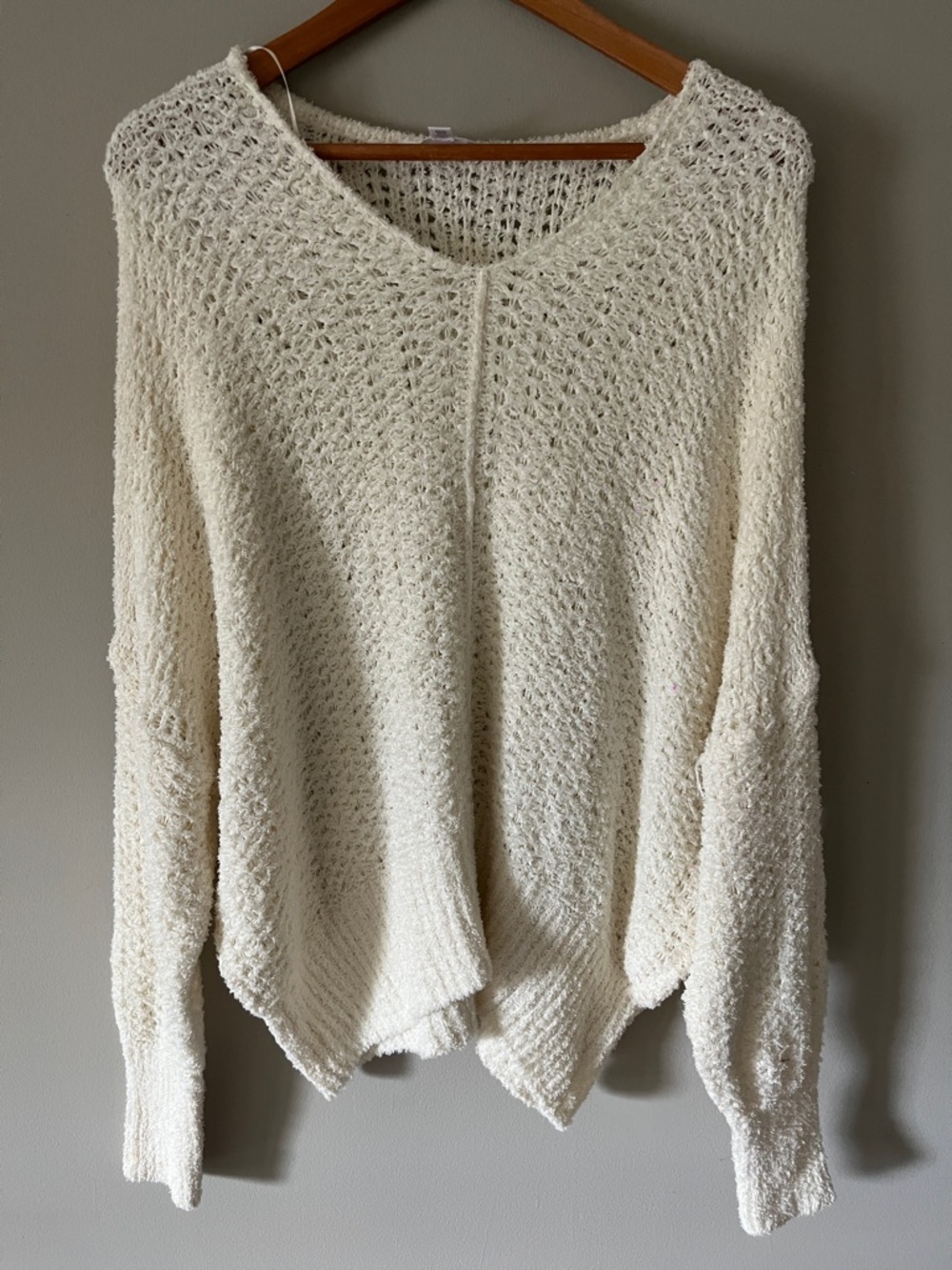Time and Tru Cream Open-Knit V-Neck Sweater